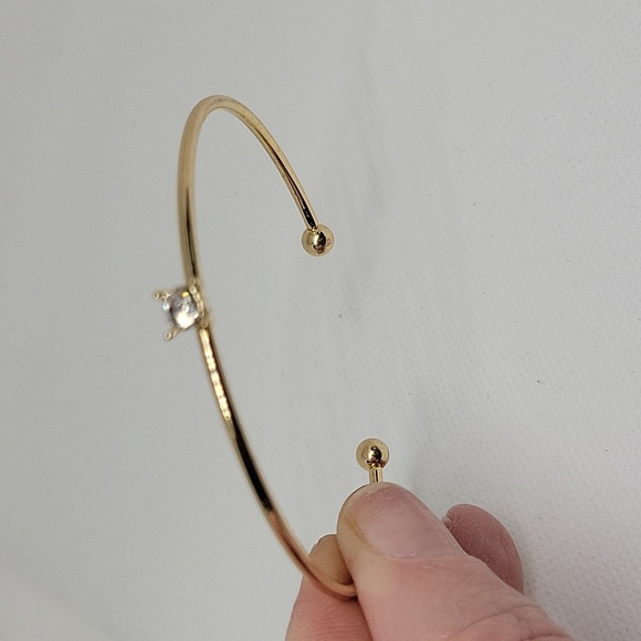 Solitare CZ Gold Tone Bangle - Picture 5 of 5